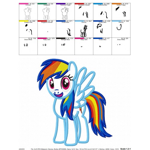 Pony Rainbow Applique Design