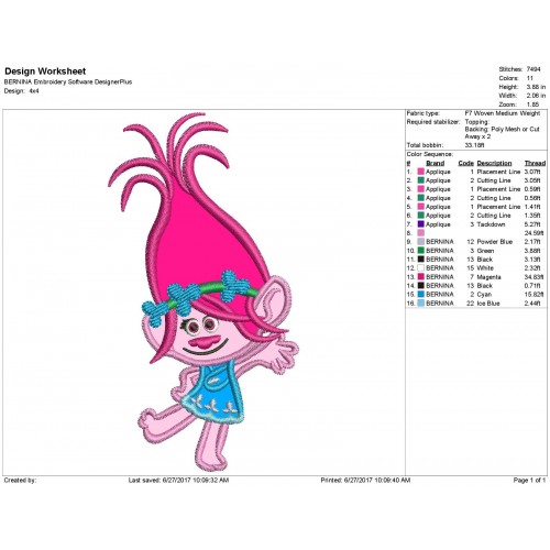 Poppy Troll Applique Design