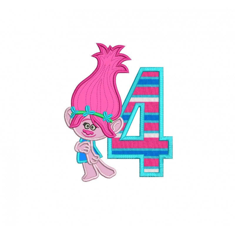 Poppy Troll with a Number 4 Applique Design