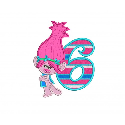 Poppy Troll with a Number 6 Applique Design