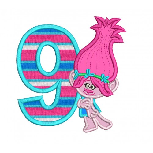 Poppy Troll with a Number 9 Applique Design