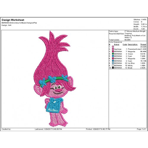 Poppy Trolls Filled Stitch Embroidery Design