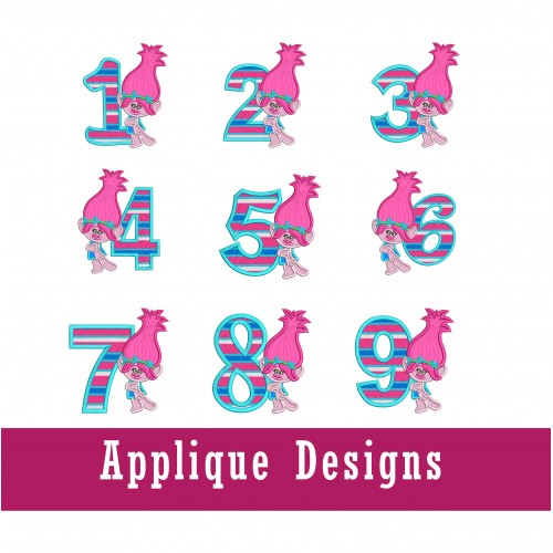Poppy Trolls Set 1 - 9 Applique Designs