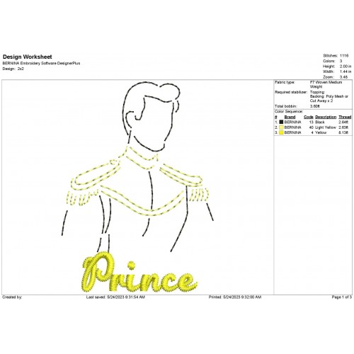 Prince Sketch Embroidery Design - Prince Embroidery