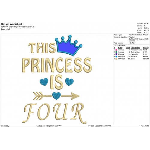 Princess 4th Birthday Applique Design