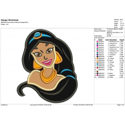 Princess Jasmine Applique Design