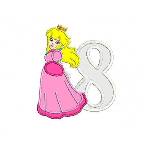 Princess Peach with a Number 8 Applique Design
