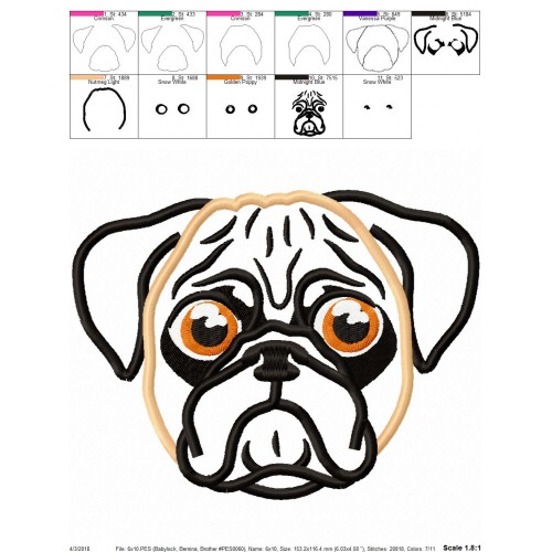 Pug Dog Applique Design