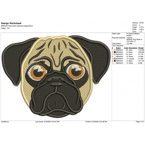 Pug Dog Filled Stitch Embroidery Design