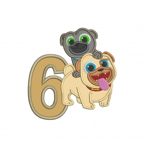 Puppy Dog Pals And Rolly With a Number 6 Applique Design