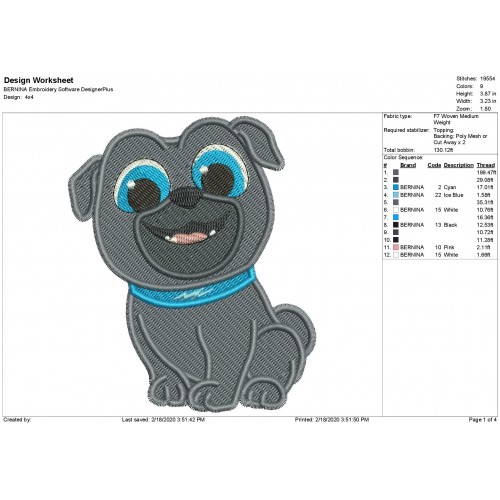 Puppy Dog Pals Filled Stitch Embroidery Design