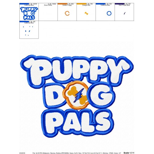 Puppy Dog Pals Logo Embroidery Design