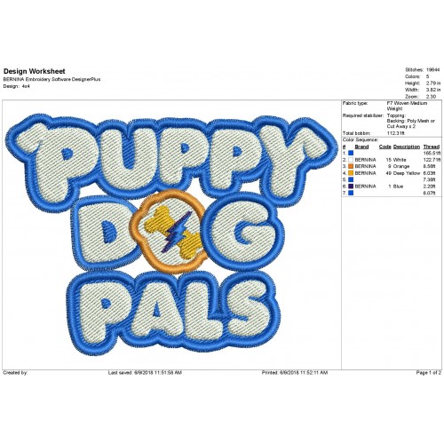 Puppy Dog Pals Logo Embroidery Design