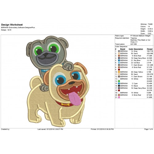 Puppy Dog Pals and Rolly Filled Embroidery Design
