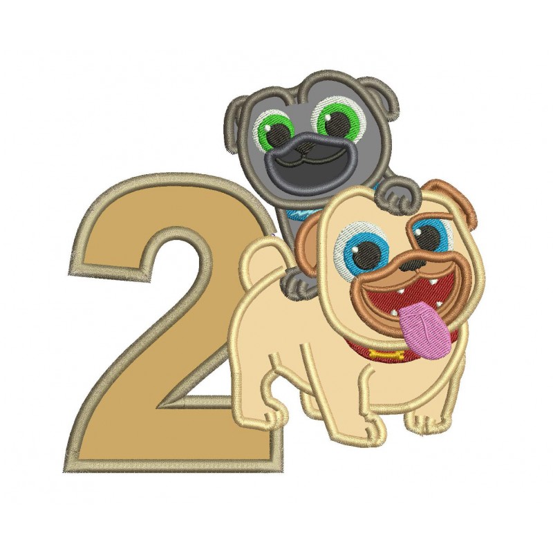 Puppy Dog Pals and Rolly with a Number 2 Applique Design
