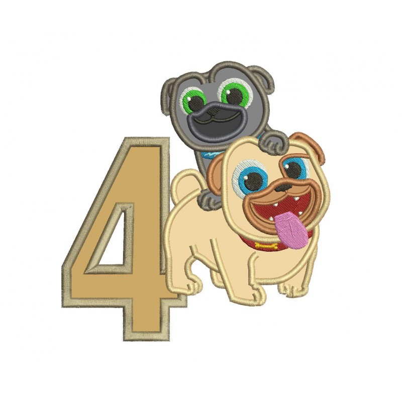 Puppy Dog Pals and Rolly with a Number 4 Applique Design