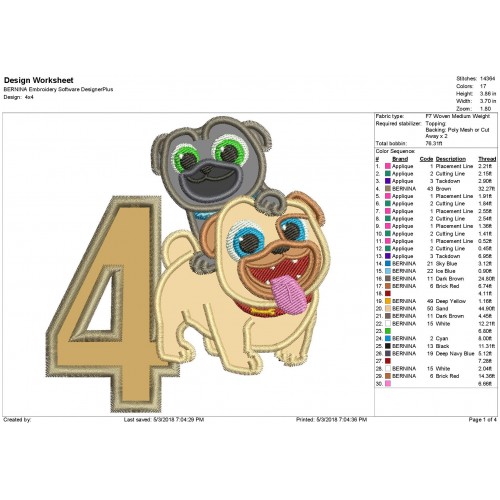 Puppy Dog Pals and Rolly with a Number 4 Applique Design