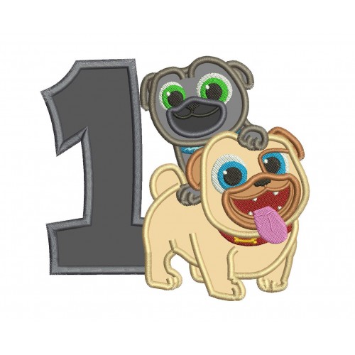 Puppy Dog Pals and Rolly with a number 1 Applique Design