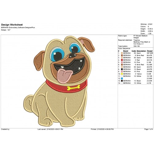 Puppy Pal Rolly Filled Stitch Embroidery Design