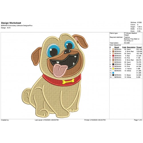 Puppy Pal Rolly Filled Stitch Embroidery Design