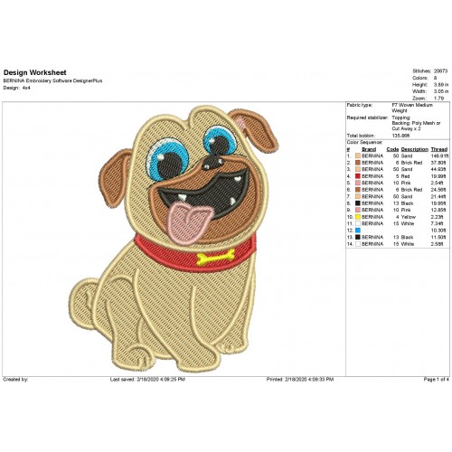 Puppy Pal Rolly Filled Stitch Embroidery Design