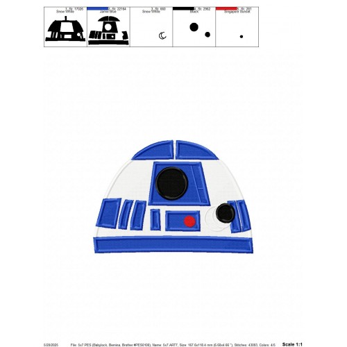 R2 D2 Star Wars Embroidery Design Embr