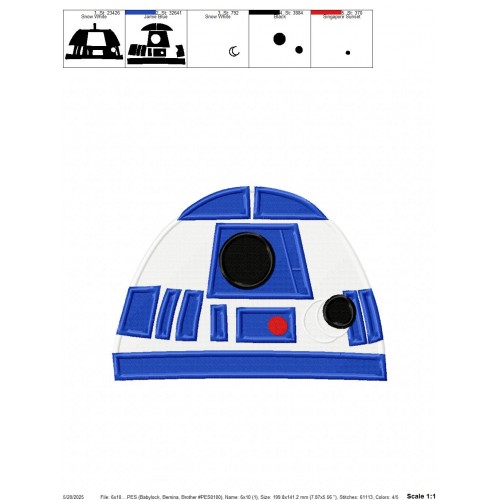 R2 D2 Star Wars Embroidery Design Embr