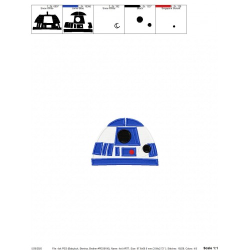 R2 D2 Star Wars Embroidery Design Embr