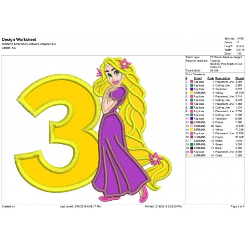 Rapunzel Disney Princess 3rd Birthday Applique Design