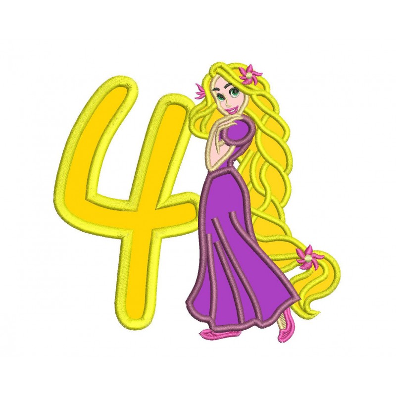Rapunzel Disney Princess 4th Birthday Applique Design