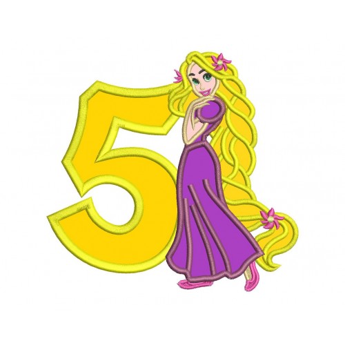 Rapunzel Disney Princess 5th Birthday Applique Design