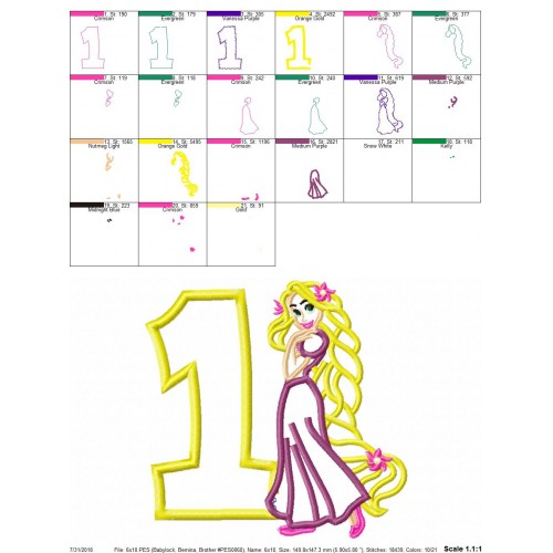 Rapunzel Disney Princess Birthdays Set 1 - 9 Applique Designs