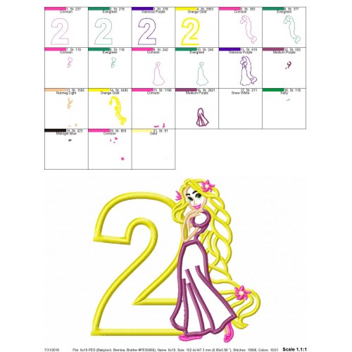 Rapunzel Disney Princess Birthdays Set 1 - 9 Applique Designs