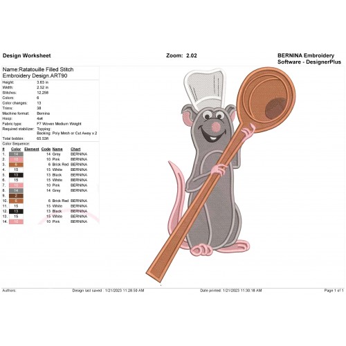 Ratatouille Filled Stitch Embroidery Design