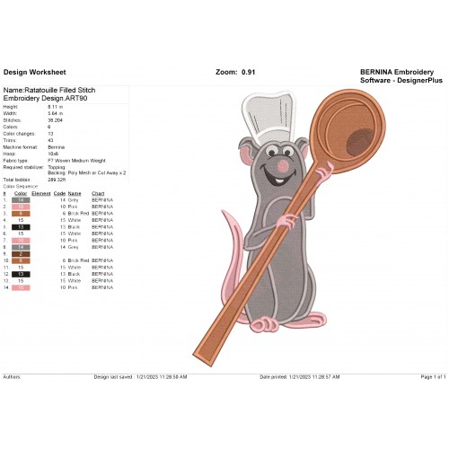 Ratatouille Filled Stitch Embroidery Design