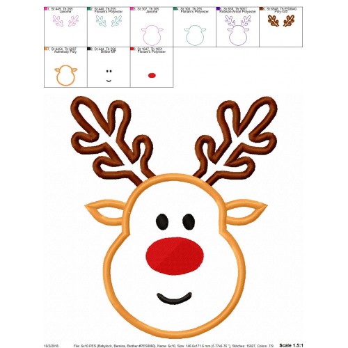 Reindeer Applique Design Rudolph Embroidery Applique Design