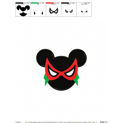 Robin Mickey Ears Embroidery Design Embr