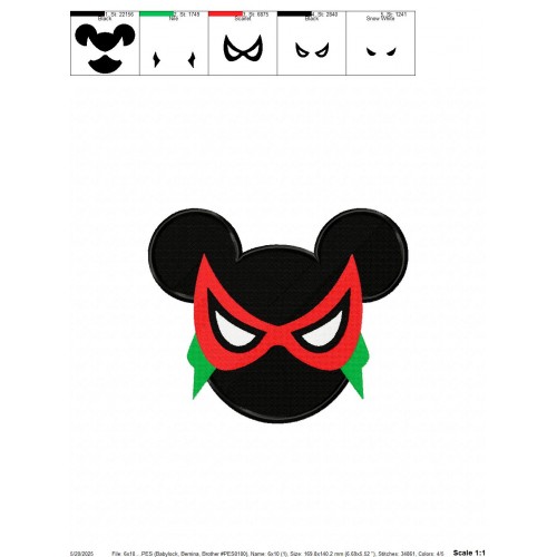 Robin Mickey Ears Embroidery Design Embr