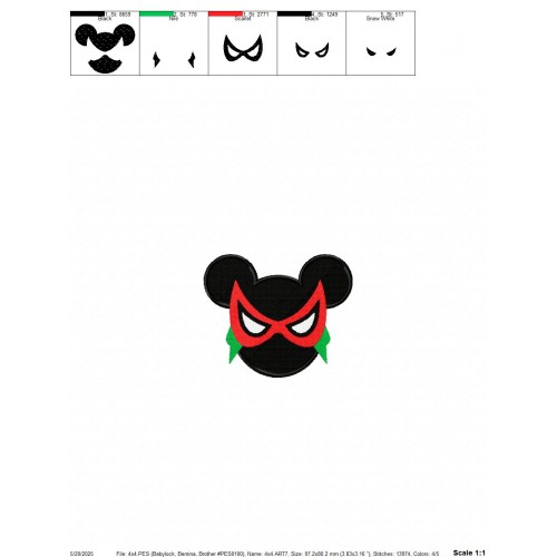 Robin Mickey Ears Embroidery Design Embr