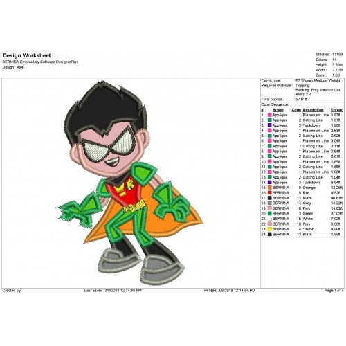 Robin Teen Titans Go Applique Design