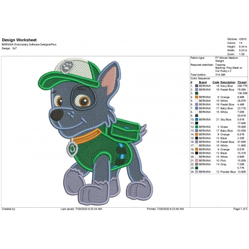 Rocky Paw Patrol Full Embroidery Design