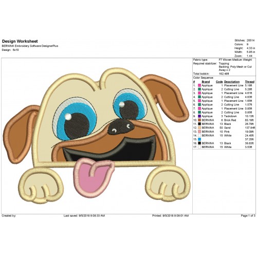 Rolly Puppy Dog Pals Peeker Applique Design