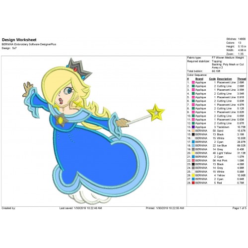 Rosalina Mario Applique Design