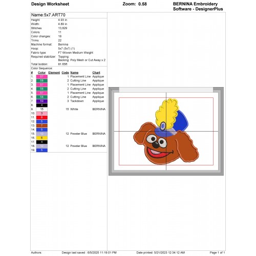 Rowlf the Dog Muppet Babies Applique Deign Embr
