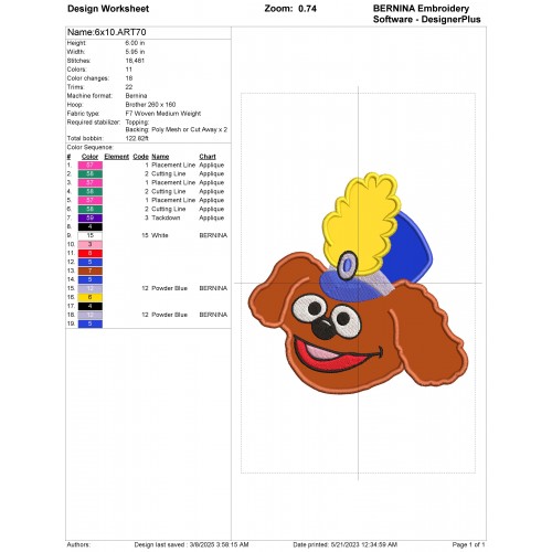 Rowlf the Dog Muppet Babies Applique Deign Embr