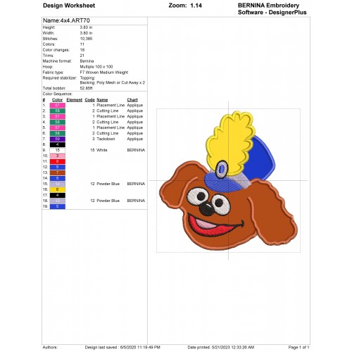 Rowlf the Dog Muppet Babies Applique Deign Embr