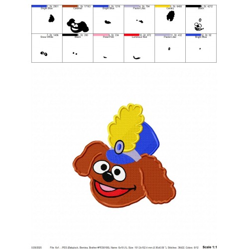 Rowlf the Dog Muppet Babies Embroidery Deign Embr
