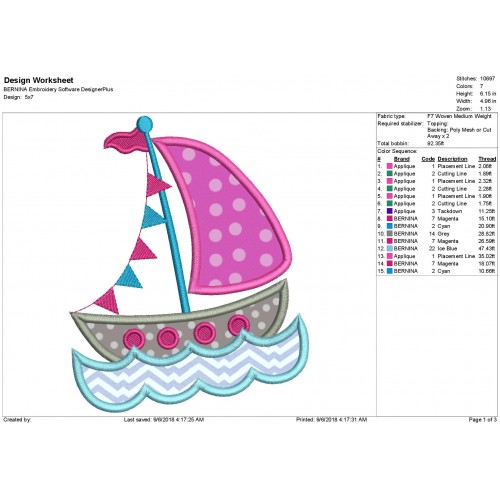 Sailing Boat Applique Design