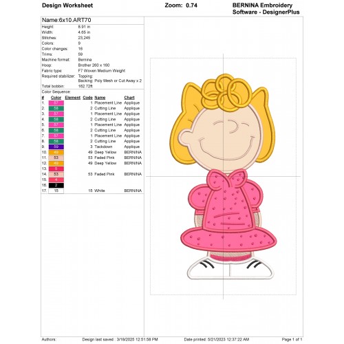 Sally Brown Peanuts Applique Design Embr