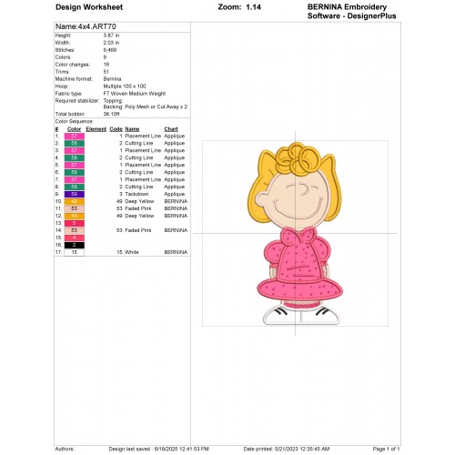 Sally Brown Peanuts Applique Design Embr